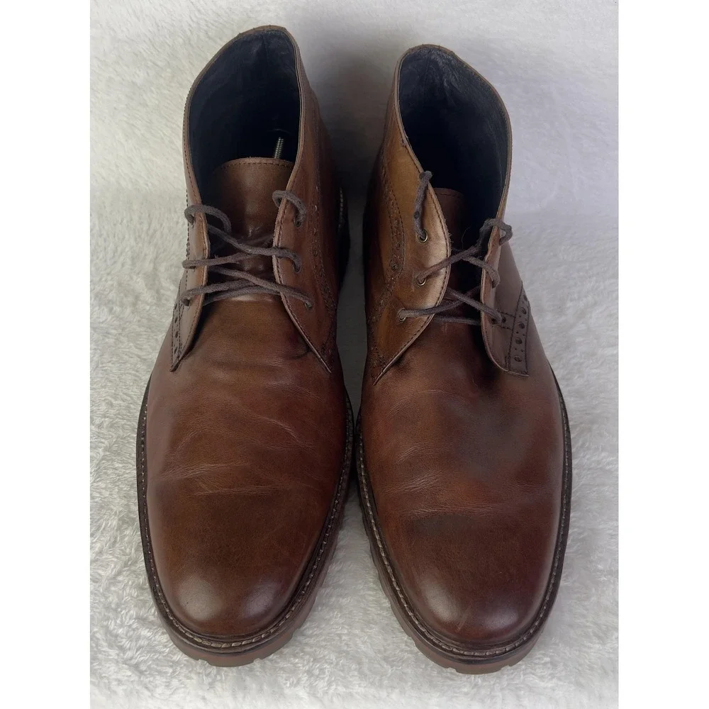 J&M 1850 Boots Mens 13M Brown Leather Chukka Lace‎ Up Brogue Ankle Casual